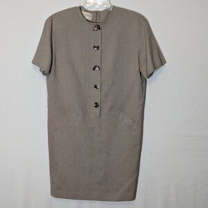 EVAN PICONE Beige Short Sleeve Knee Length Dress; Accent Buttons; Size 8